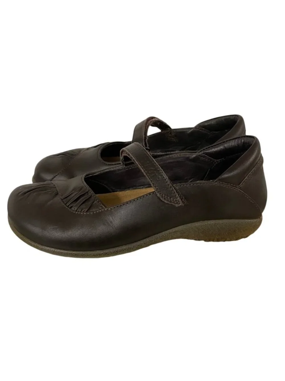 Naot Womens Mary Janes EU 38 US 7 Brown Taramoa Leather Ruched Swirl NWB